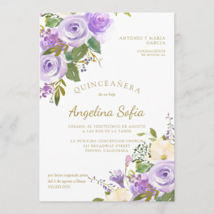Invitation Aquarelle Florale Or Calligraphie Quinceanera