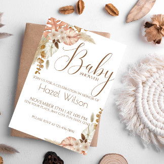 Invitation Aquarelle Florale Pampas Grass Baby shower d'autom