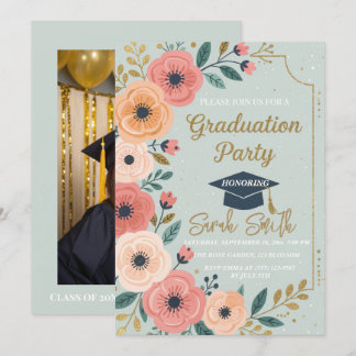 Invitation Aquarelle florale parties scintillant or graduatio