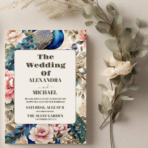 Invitation Aquarelle Florale Peacock Chinoiserie Mariage