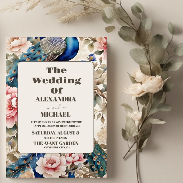 Invitation Aquarelle Florale Peacock Chinoiserie Mariage (Créateur téléchargé)