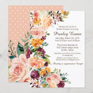 Invitation Aquarelle Florale Pêche Orange Fête des mariées Ro