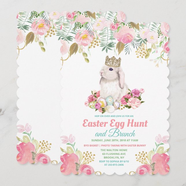 Invitation aquarelle florale pour chasse aux œufs  (Devant / Derrière)