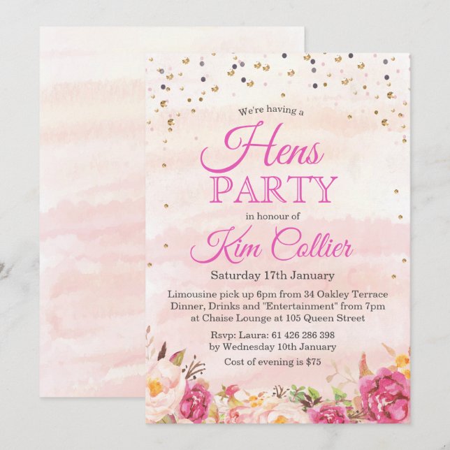 Invitation aquarelle florale pour enterrement de v (Devant / Derrière)