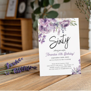 Invitation Aquarelle florale pourpre 60e anniversaire Invitat
