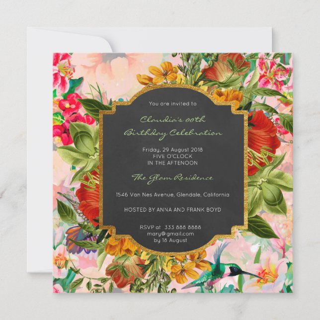 Invitation Aquarelle Florale Printemps Baroque Or d'anniversa (Devant)