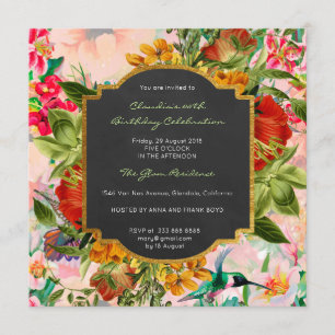 Invitation Aquarelle Florale Printemps Baroque Or d'anniversa