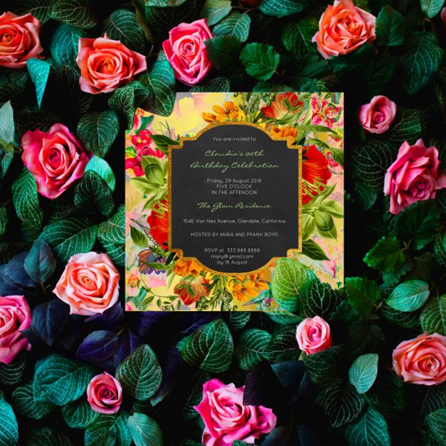 Invitation Aquarelle Florale Printemps Baroque Or d'anniversa (Créateur téléchargé)