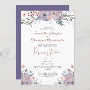 Invitation Aquarelle Florale Purple Mariage Réception