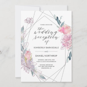 Invitation Aquarelle Florale Réception de mariage géométrique