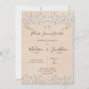 Invitation Aquarelle florale romantique Mariage de script ble