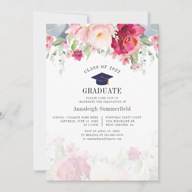 Invitation Aquarelle florale rose 2025 (Devant)