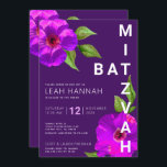 Invitation Aquarelle florale rose Bat mitzvah violet moderne<br><div class="desc">Soyez fier, réjouissez-vous et présentez ce jalon de votre Bat mitzvah préféré avec cette invitation sophistiquée et personnalisée ! Une aquarelle chic, étonnante, violette et rose fleurie avec un type de san serif moderne chevauche un arrière - plan de prune violet profond. Personnalisez le texte personnalisé avec le nom, la...</div>