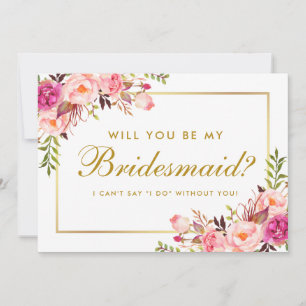 Invitation Aquarelle Florale Rose Blush Gold Bridesmaid