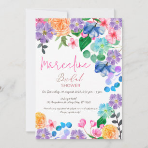 Invitation Aquarelle florale rose brillant bridaI