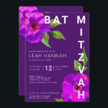 Invitation Aquarelle florale rose moderne violet Bat mitzvah<br><div class="desc">Soyez fier, réjouissez-vous et présentez ce jalon de votre Bat mitzvah préféré avec cette invitation sophistiquée et personnalisée ! Un cassis chic, superbe, violet et une aquarelle rose fleurie avec un type de san serif moderne recouvrent un arrière - plan de prune violet foncé. Personnalisez le texte personnalisé avec le...</div>