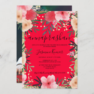 Invitation Aquarelle florale rose or Annaprashan