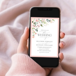 Invitation Aquarelle florale rose pâle Script Mariage photo