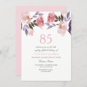 Invitation Aquarelle florale rose Peach 85e anniversaire Invi