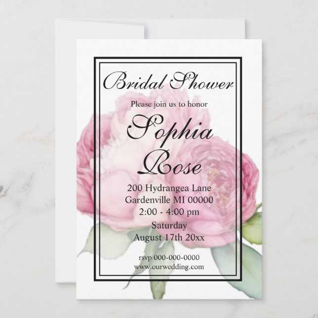 Invitation Aquarelle florale rose pis rose roses roses (Devant)