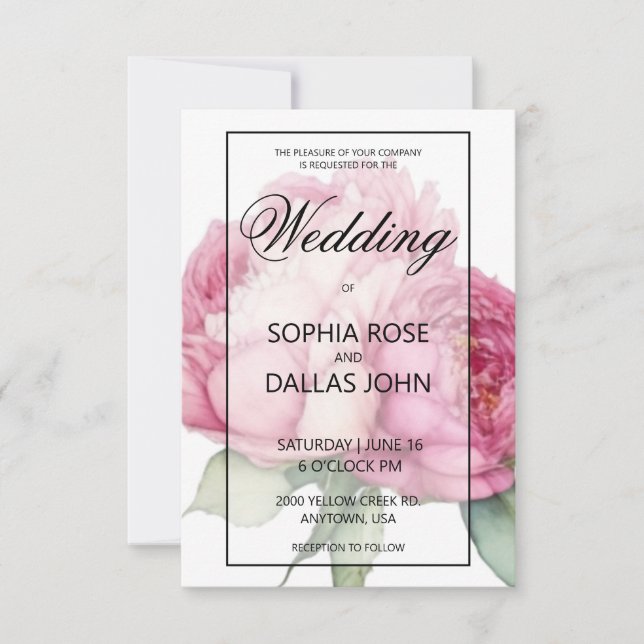 Invitation Aquarelle florale rose pis rose roses roses (Devant)