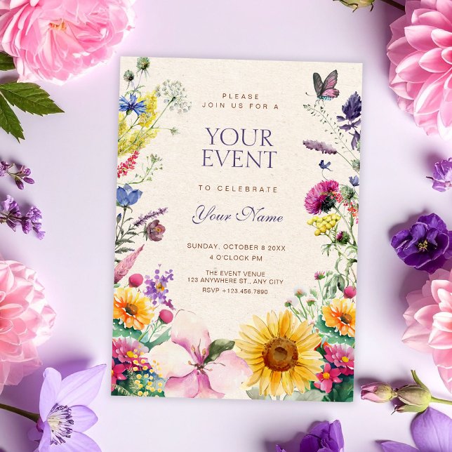 Invitation Aquarelle florale rustique  (Créateur téléchargé)
