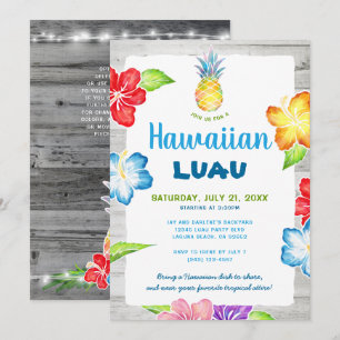 Invitation Aquarelle Florale Rustique Tropicale Hawaïenne Lua