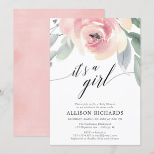Invitation Aquarelle florale simple baby shower fille