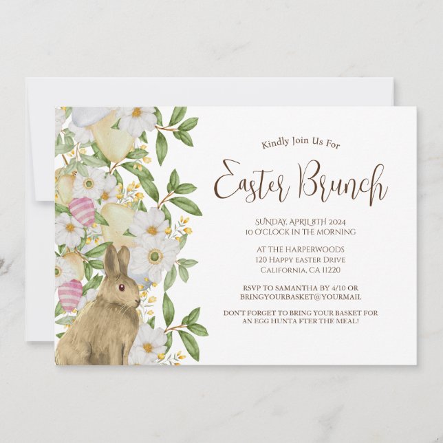 Invitation Aquarelle florale simple chasse aux oeufs de brunc (Devant)