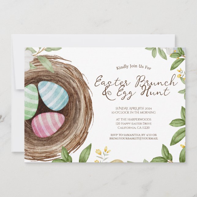 Invitation Aquarelle florale simple chasse aux oeufs de brunc (Devant)