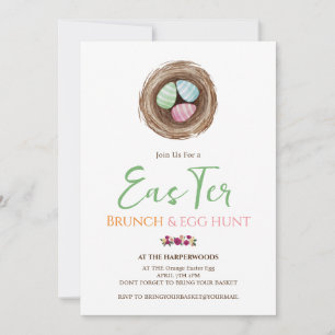 Invitation Aquarelle florale simple chasse aux oeufs de brunc