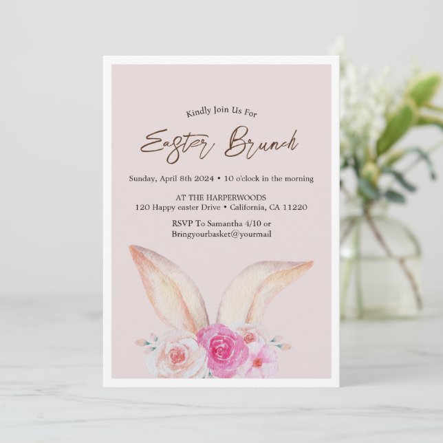 Invitation Aquarelle florale simple chasse aux oeufs de brunc (Debout devant)