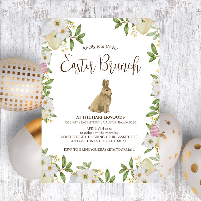 Invitation Aquarelle florale simple chasse aux oeufs de brunc (Créateur téléchargé)