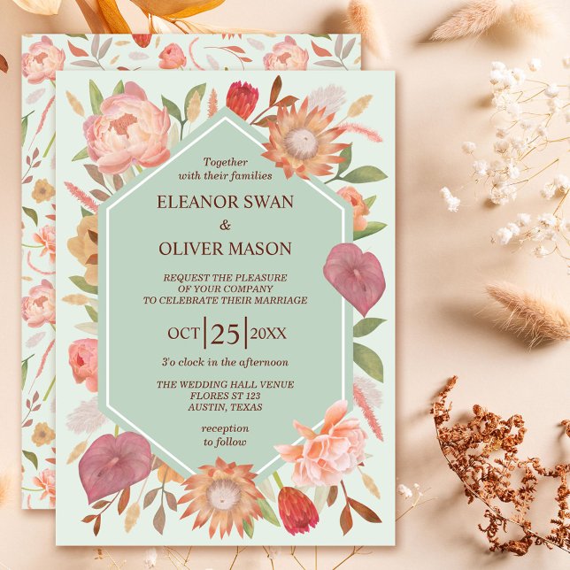 Invitation Aquarelle Florale Terracotta et Mariage Sage Boho (Watercolor Floral Terracotta and Sage Boho Wedding Invitation)
