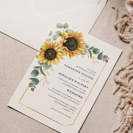 Invitation Aquarelle Florale Tournesol Mariage Eucalyptus