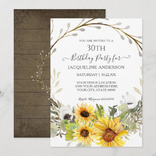 Invitation Aquarelle Florale Tournesol Rustique 30ème Anniver