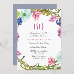 Invitation Aquarelle florale tropicale 60e anniversaire Invit