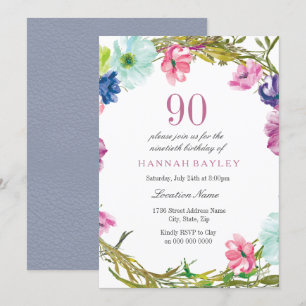 Invitation Aquarelle florale tropicale 90e anniversaire Invit