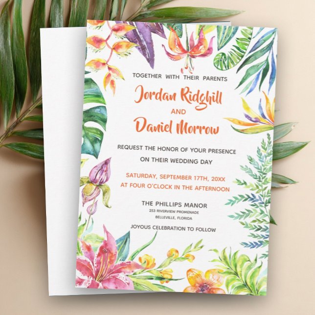 Invitation Aquarelle florale tropicale Mariage de plage moder (Créateur téléchargé)