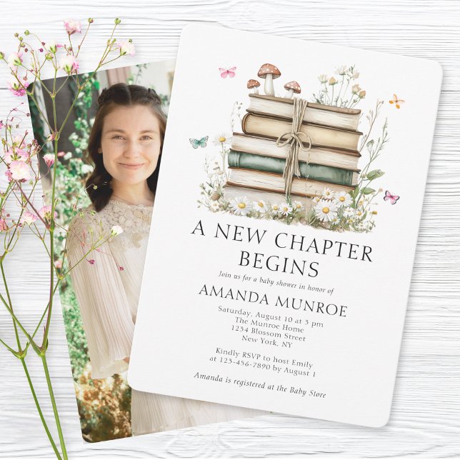 Invitation Aquarelle Florale Un nouveau chapitre Baby shower  (Créateur téléchargé)