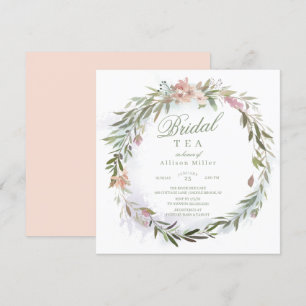 Invitation Aquarelle Florale verte Wreath Thé nuptial