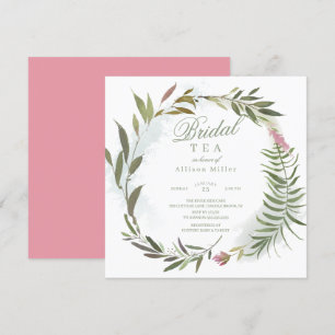 Invitation Aquarelle Florale verte Wreath Thé nuptial