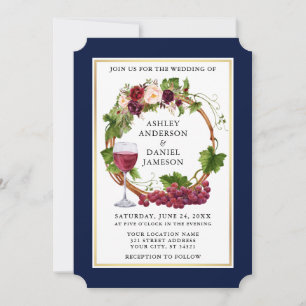 Invitation Aquarelle Florale Vins de raisin Mariage bleu de c