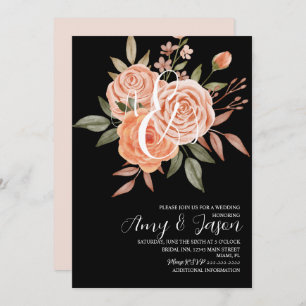 Invitation Aquarelle Florale Vintage Pêche Rose Mariage B