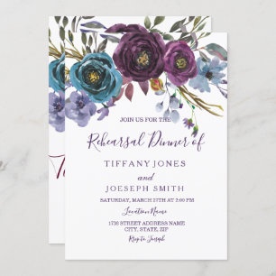 Invitation Aquarelle Florale violet Dîner de répétition éléga