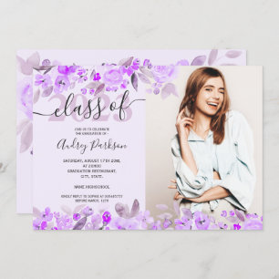 Invitation Aquarelle florale violet lavande graduation photo