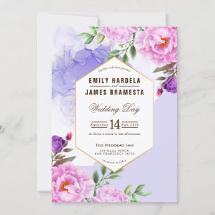 Invitation Aquarelle Florale violet Mariage Budget encadré