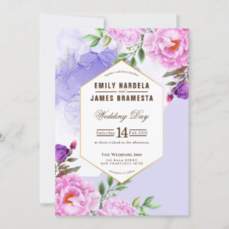 Invitation Aquarelle Florale violet Mariage Budget encadré