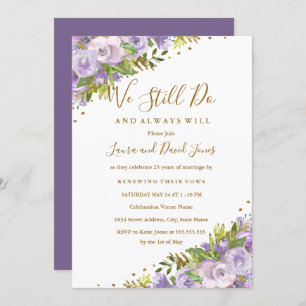 Invitation Aquarelle Florale violet renouvellement Vow or