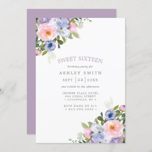 Invitation Aquarelle florale violet rose pâle 16